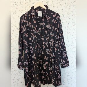🖤 SO L Dress Dark Floral loose fit ruffle long sleeve boho whimsigoth
